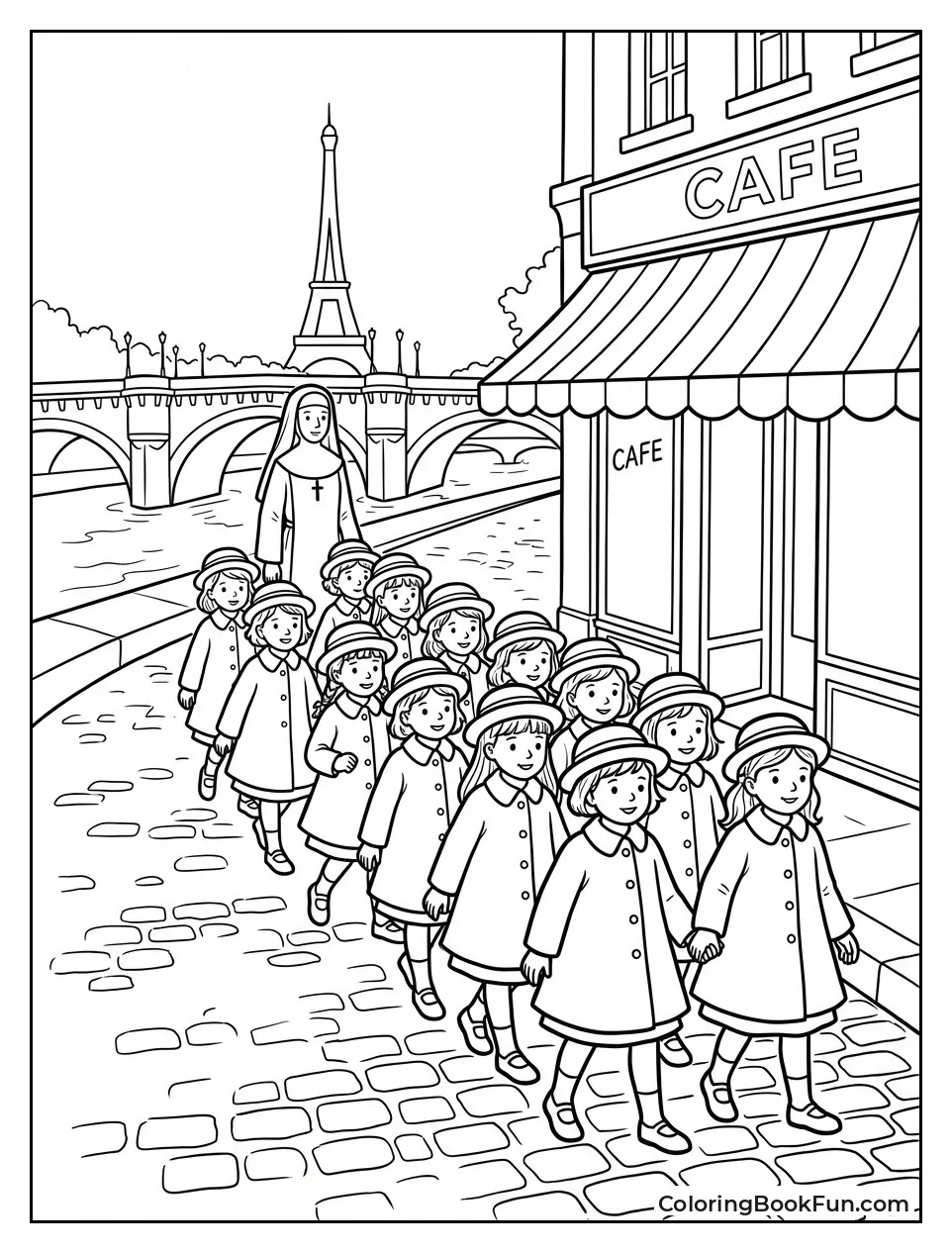 Girls Stroll Past Paris Cafes