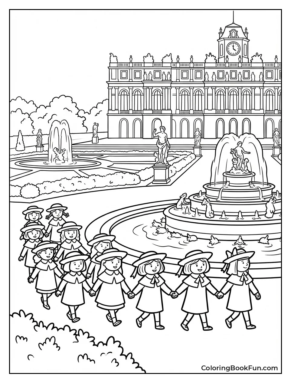 Girls Explore Versailles Gardens