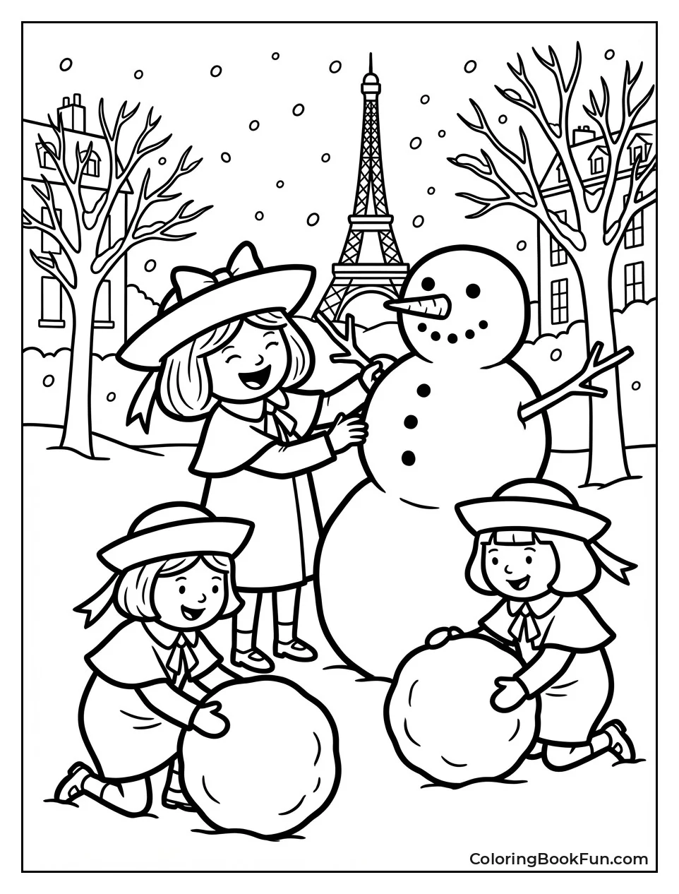 Girls Build Snowman Together