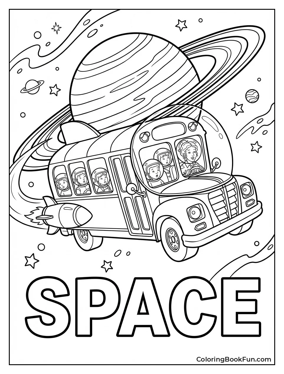 Spaceship Bus Passes Saturn