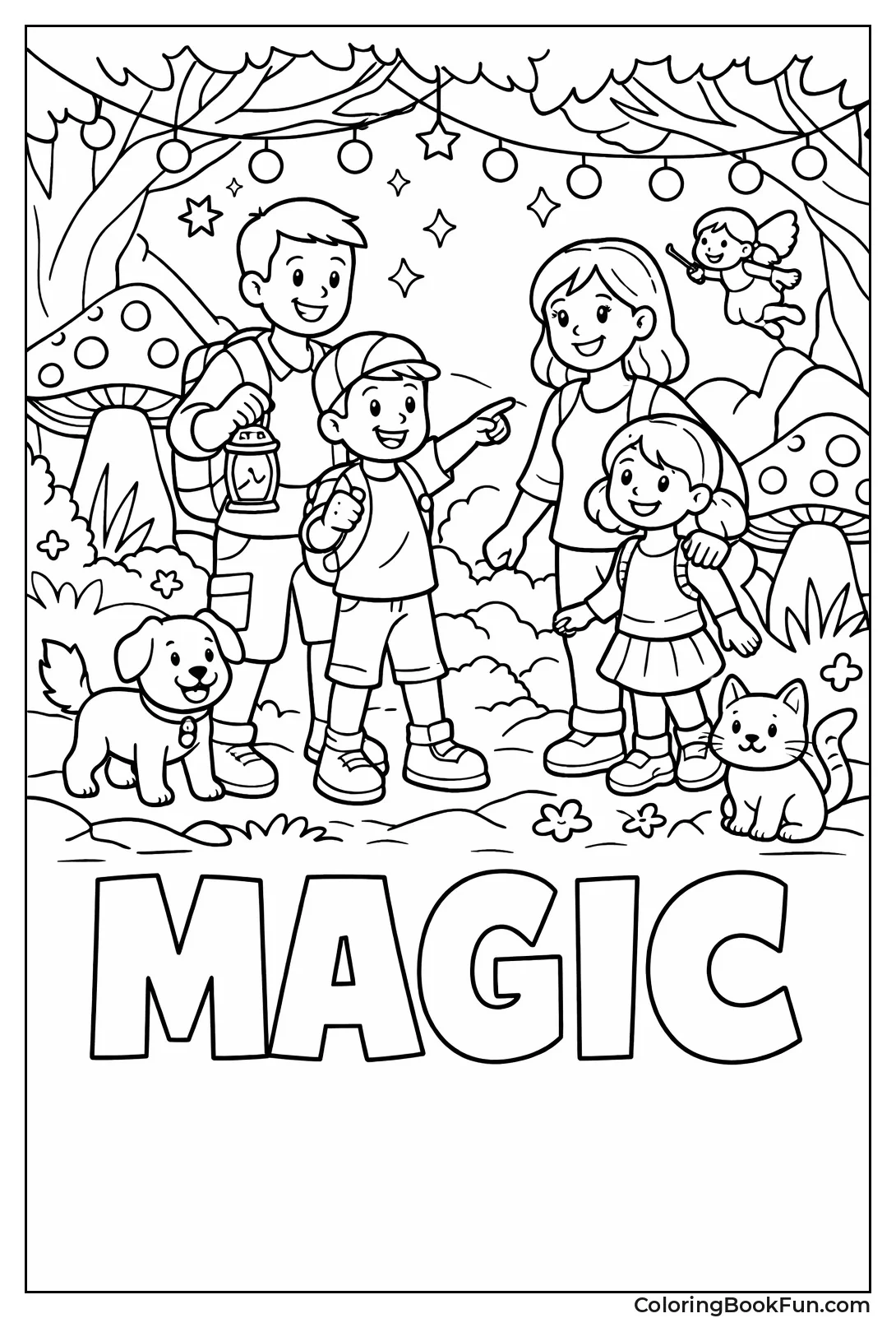 Family Exploring Magic Forest