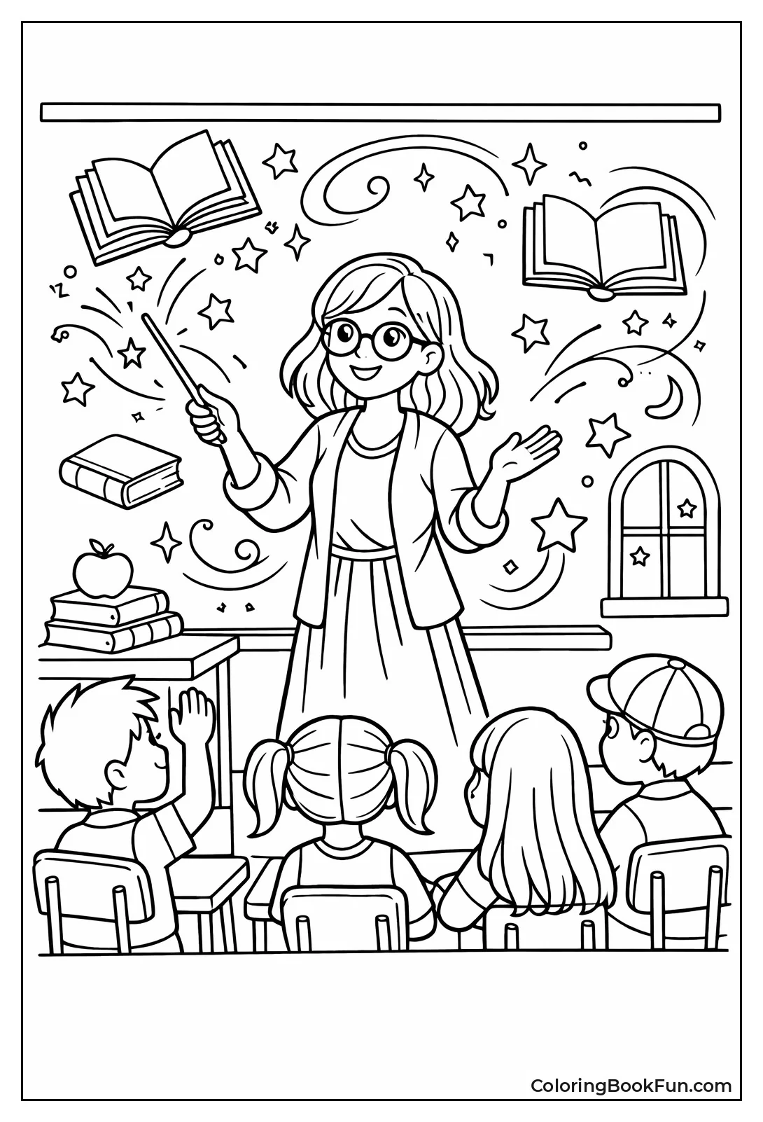Magical Teacher with Floating Books