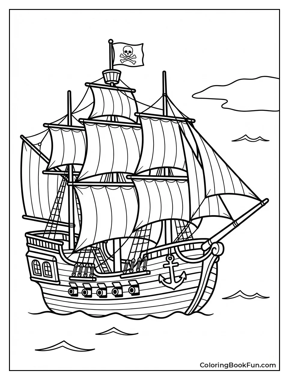 Majestic Galleon Flies Skull Flag