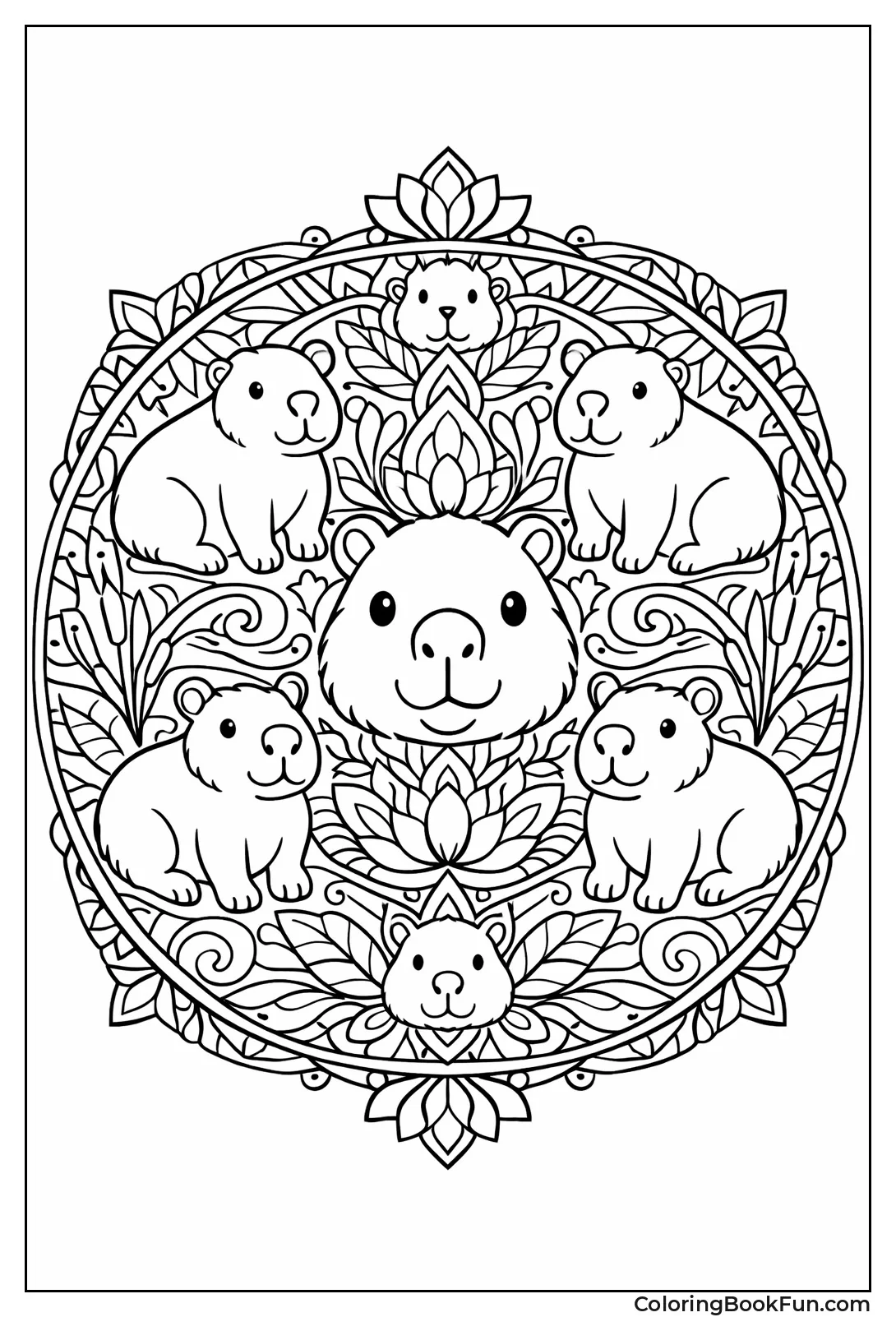 Mandala Capybara with Flowers