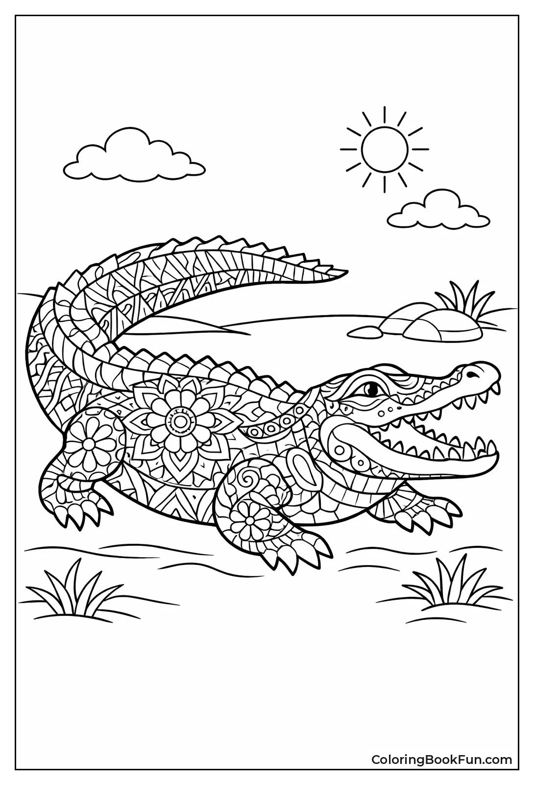 Mandala Patterned Crocodile Silhouette