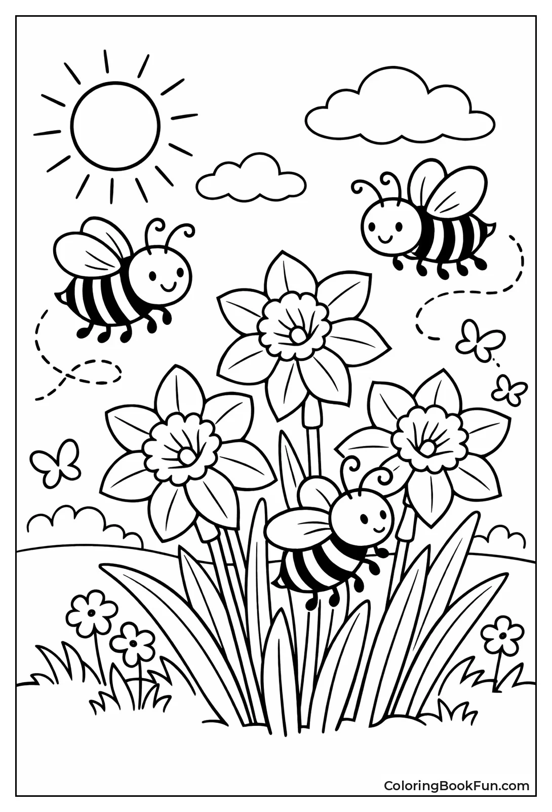 Bees Pollinate Daffodils