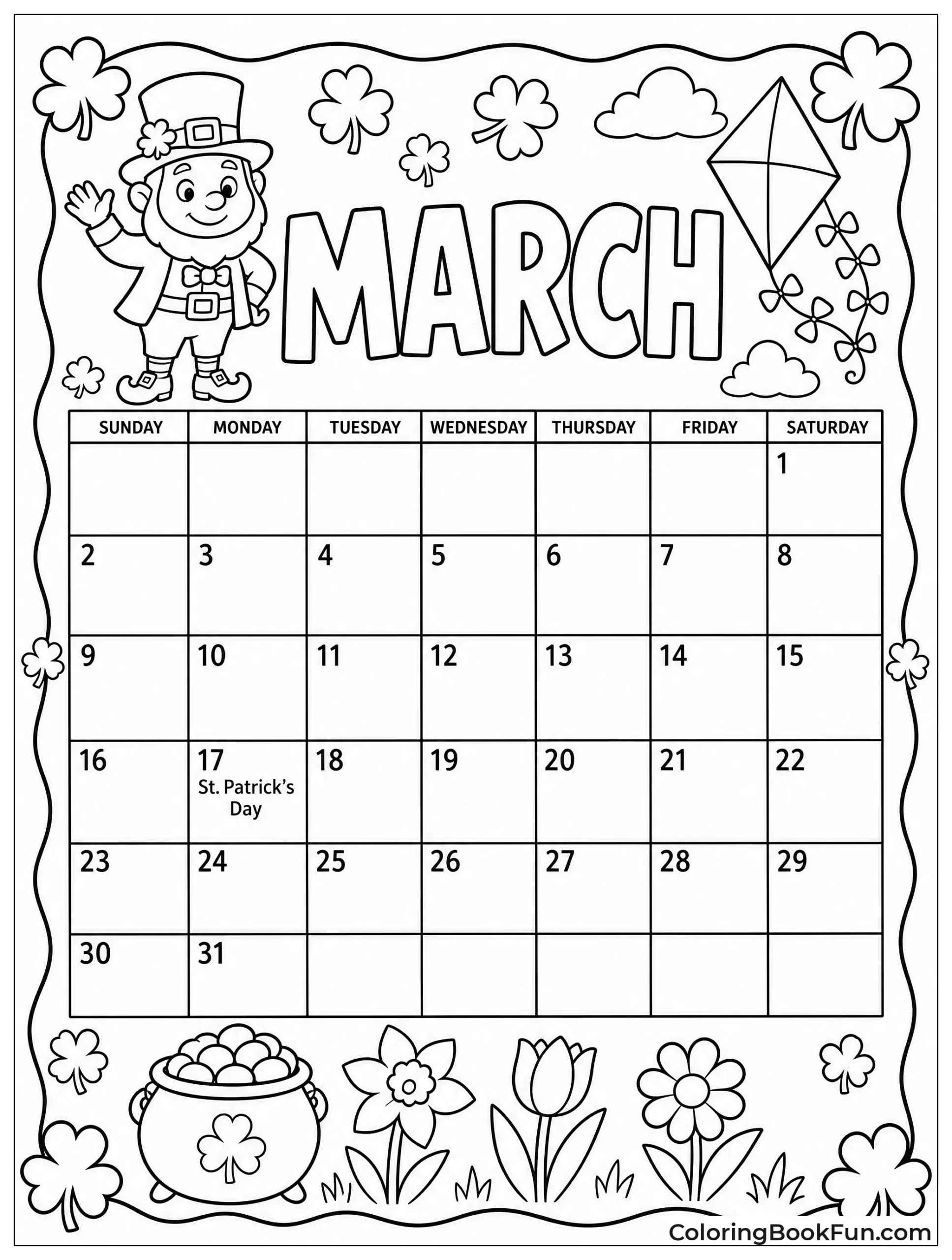 March Calendar Frames Shamrocks