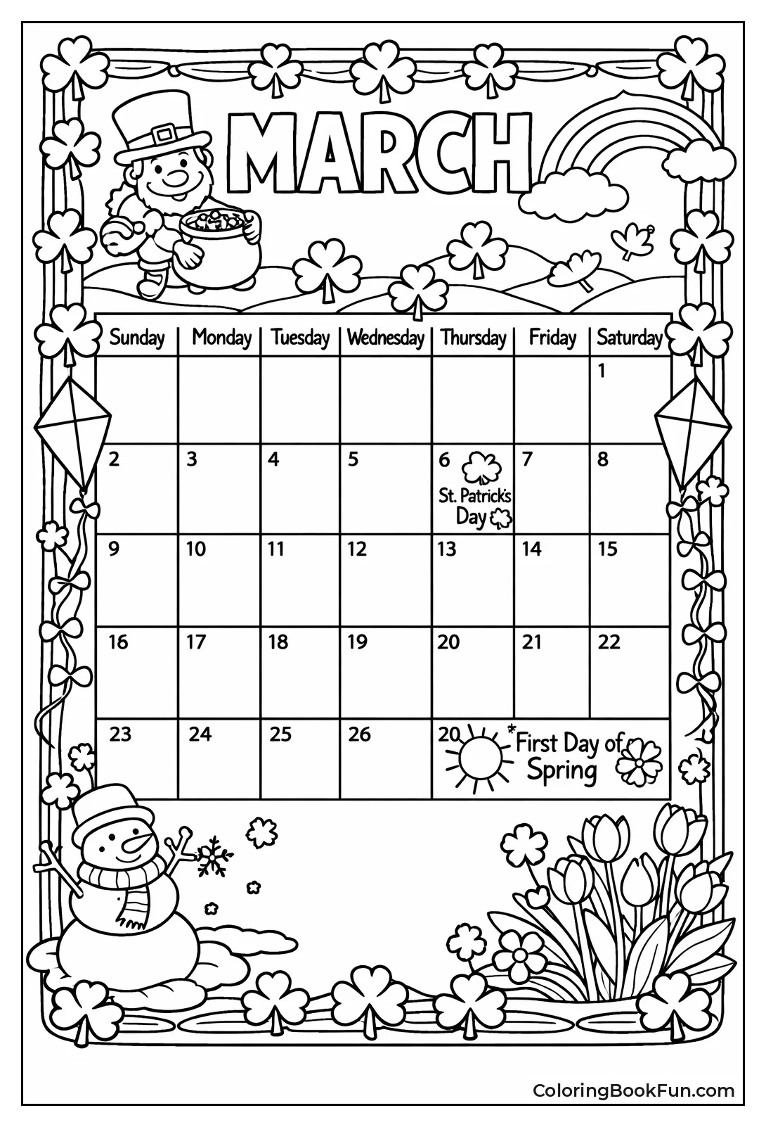 March Calendar Frames Shamrocks