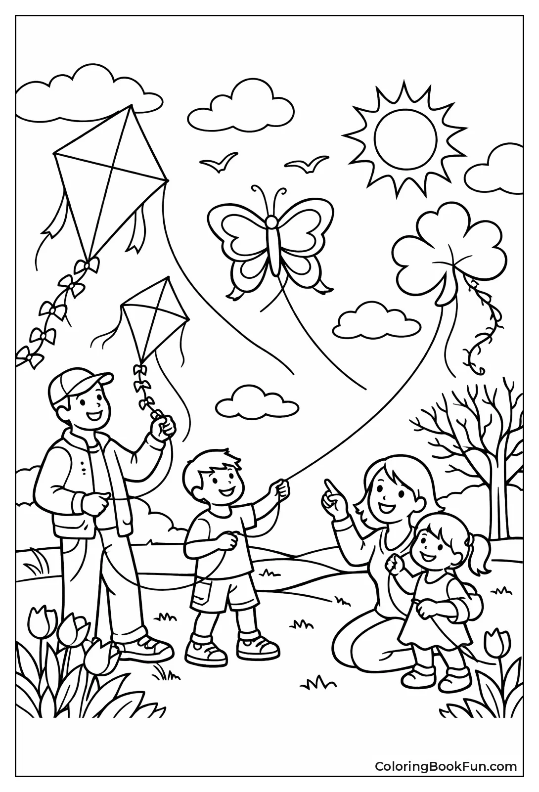 Family Flies Park Kites