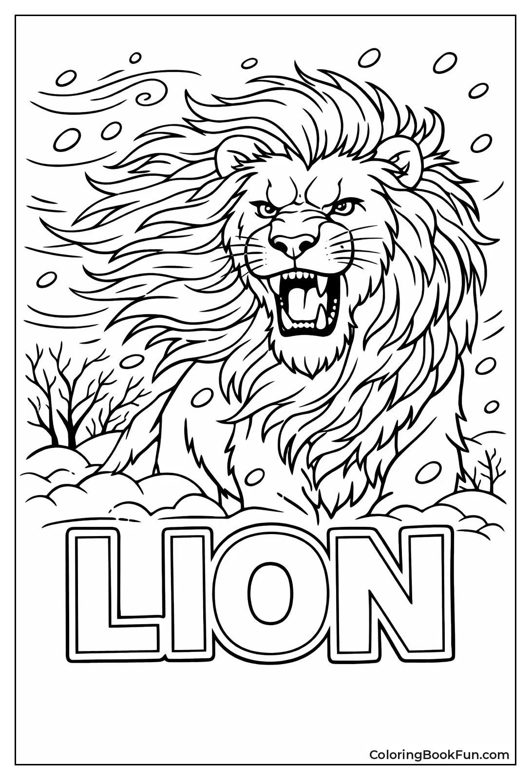 Lion Roars in Snowy Wind