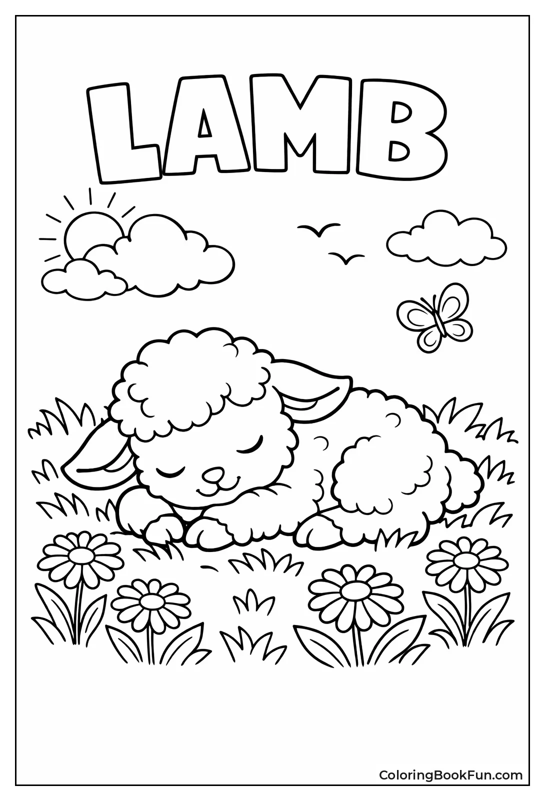 Lamb Rests in Daisies