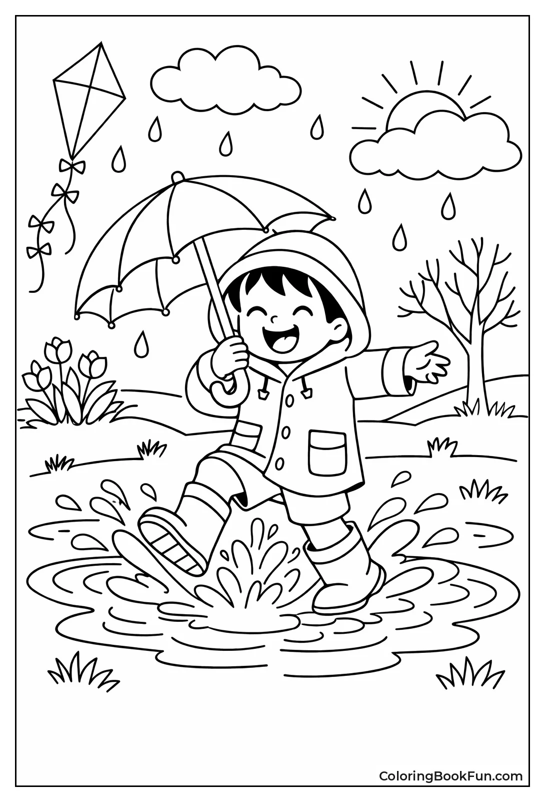 Child Jumps in Rain Puddle