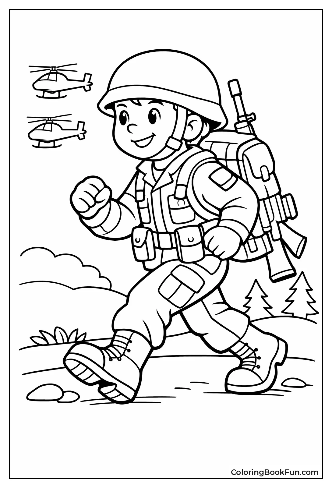 Soldier Marches with Backpack