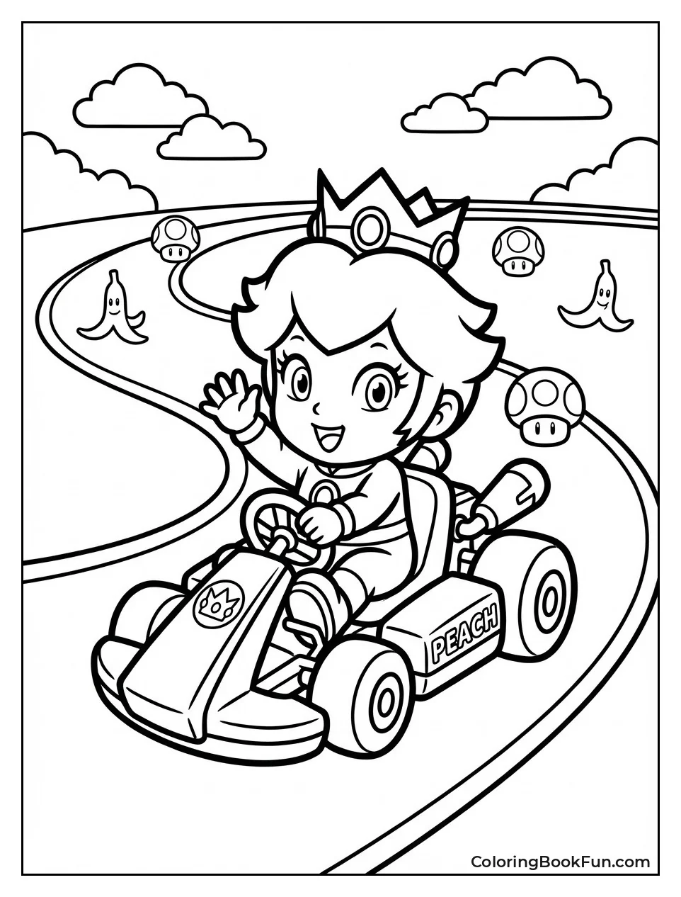 Baby Peach Waving in Tiny Kart