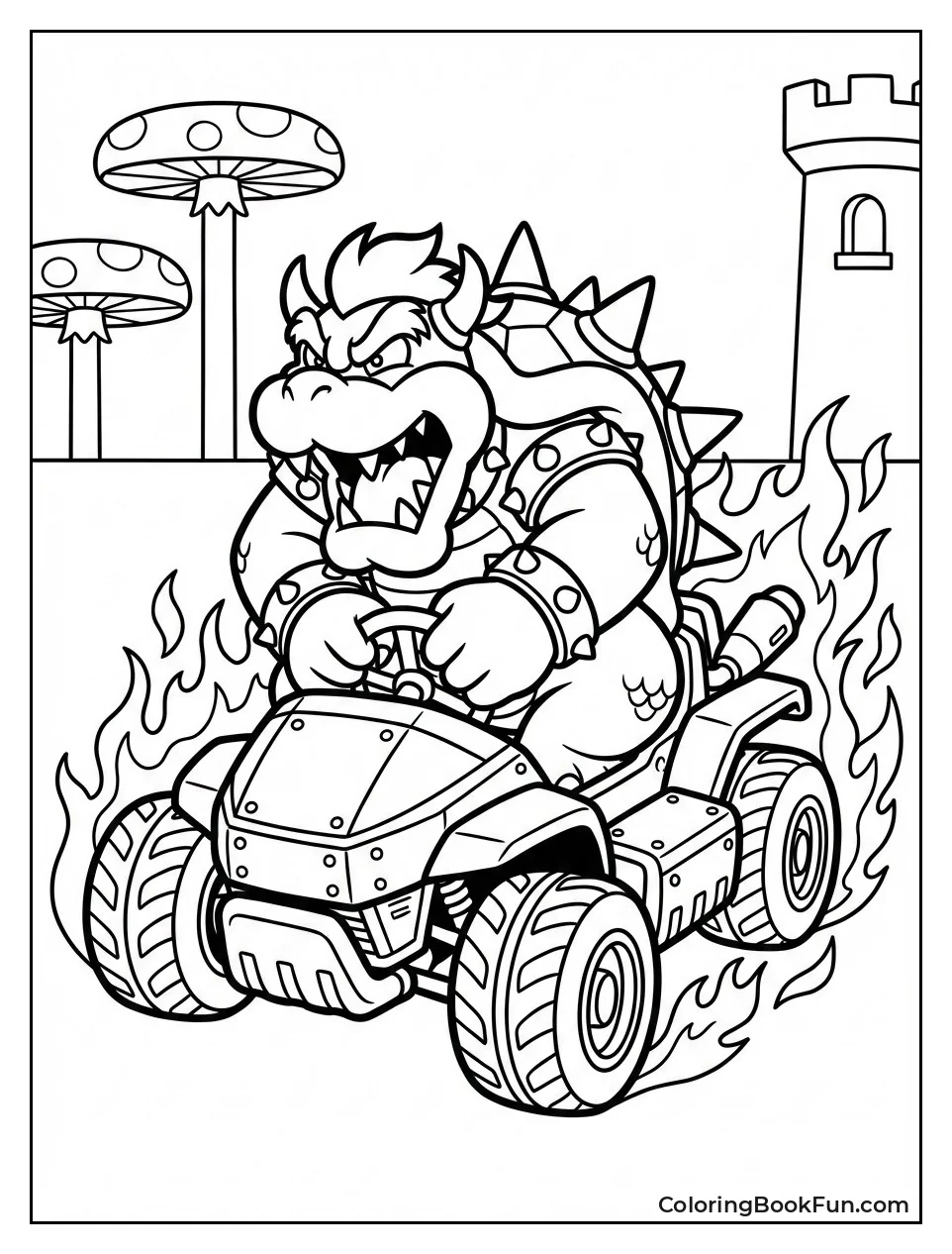 Bowser Roars in Spiked Flame Kart