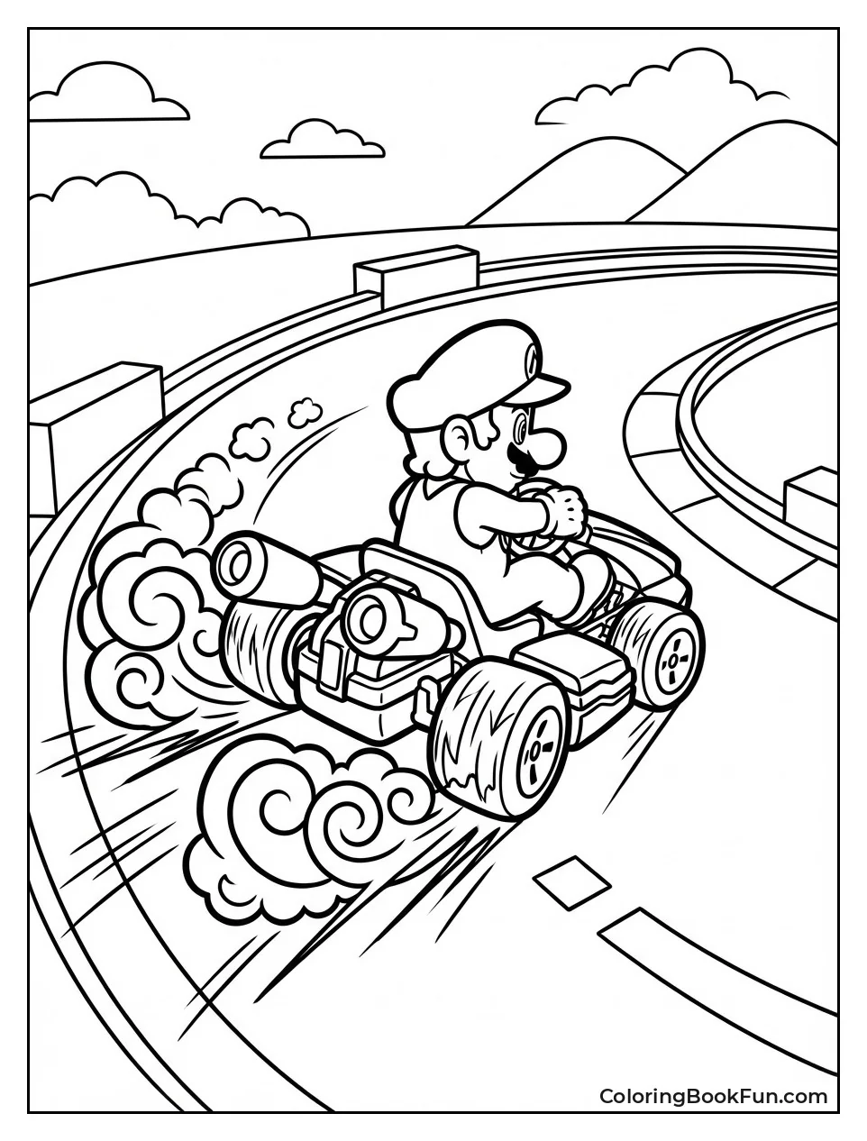 Kart Drifts Sharp Bend with Smoke