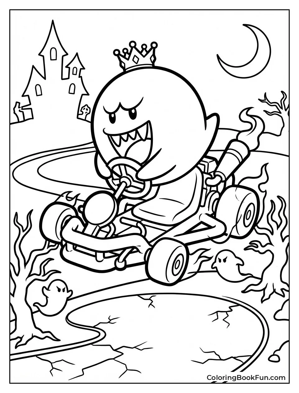 King Boo Grinning in Ghost Kart
