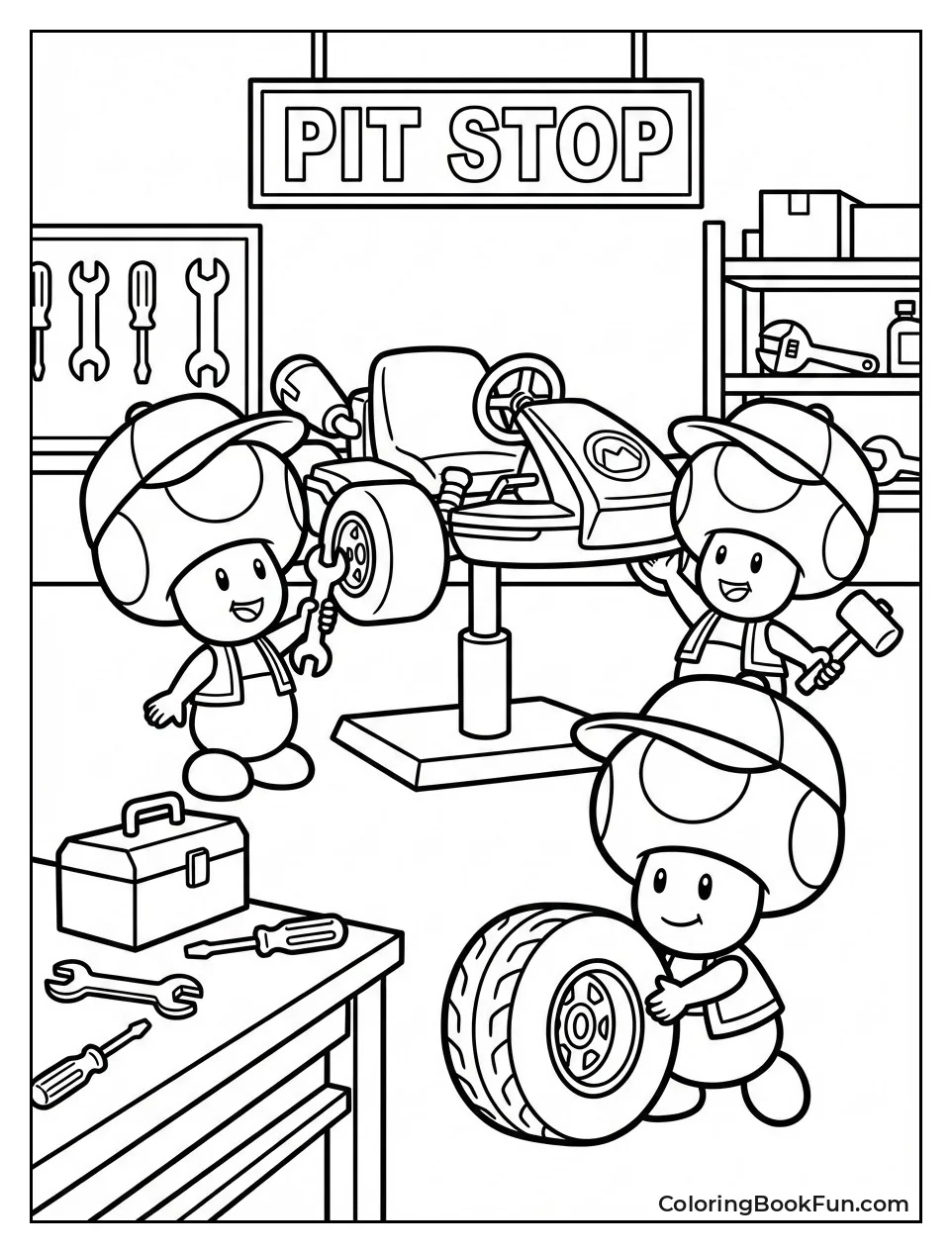 Toads Repair Kart in Pit Stop