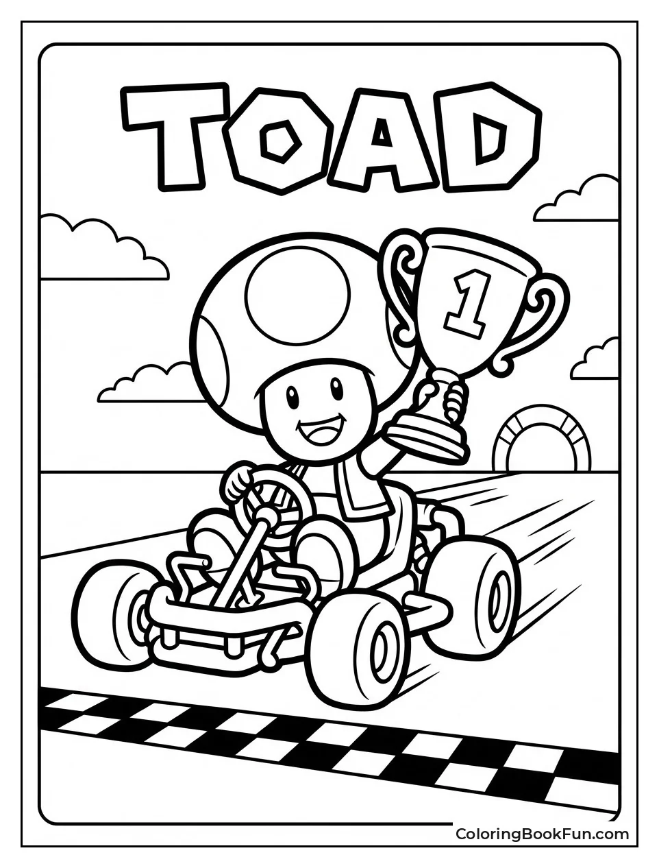 Toad Laps Track Holding Trophy