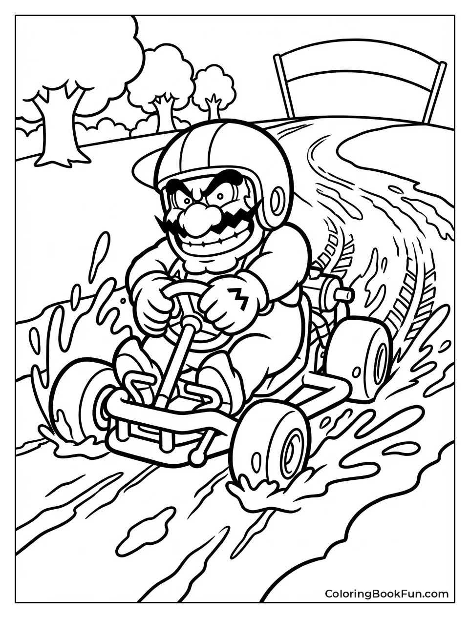 Wario Splashes Mud from Tires