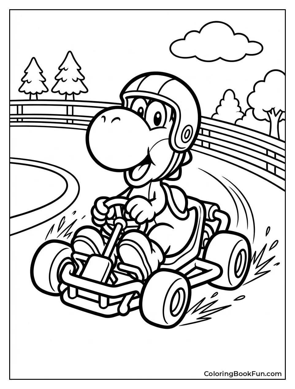 Yoshi Drifts Corner with Flying Sparks