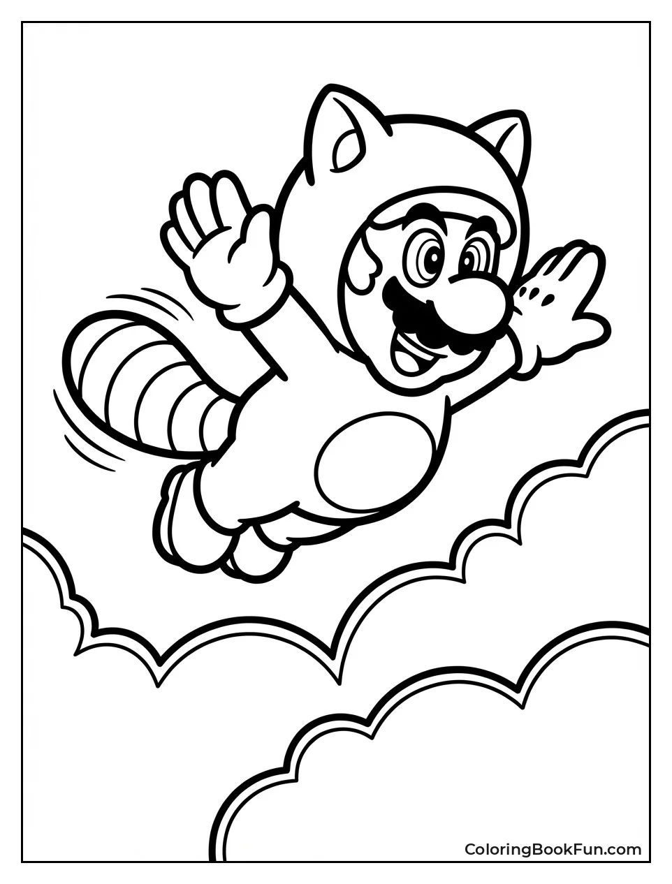 Tanooki Mario Spins over Clouds