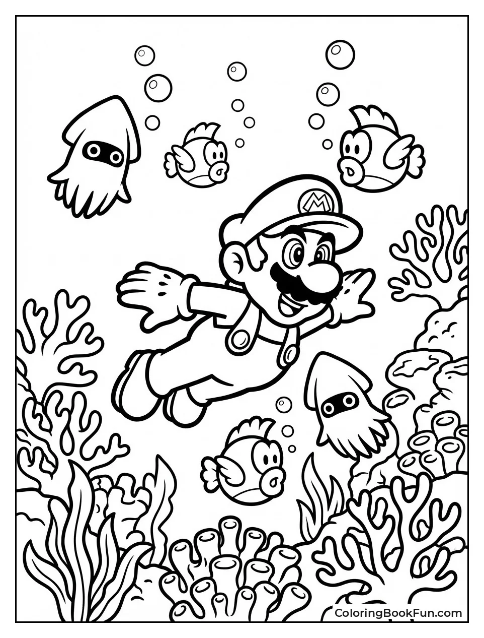 Mario Swims through Reef Enemies