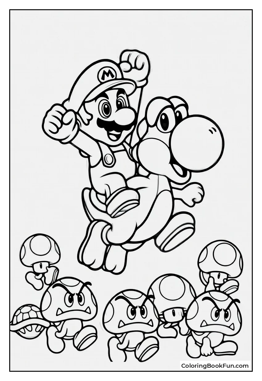 Mario Rides Leaping Yoshi