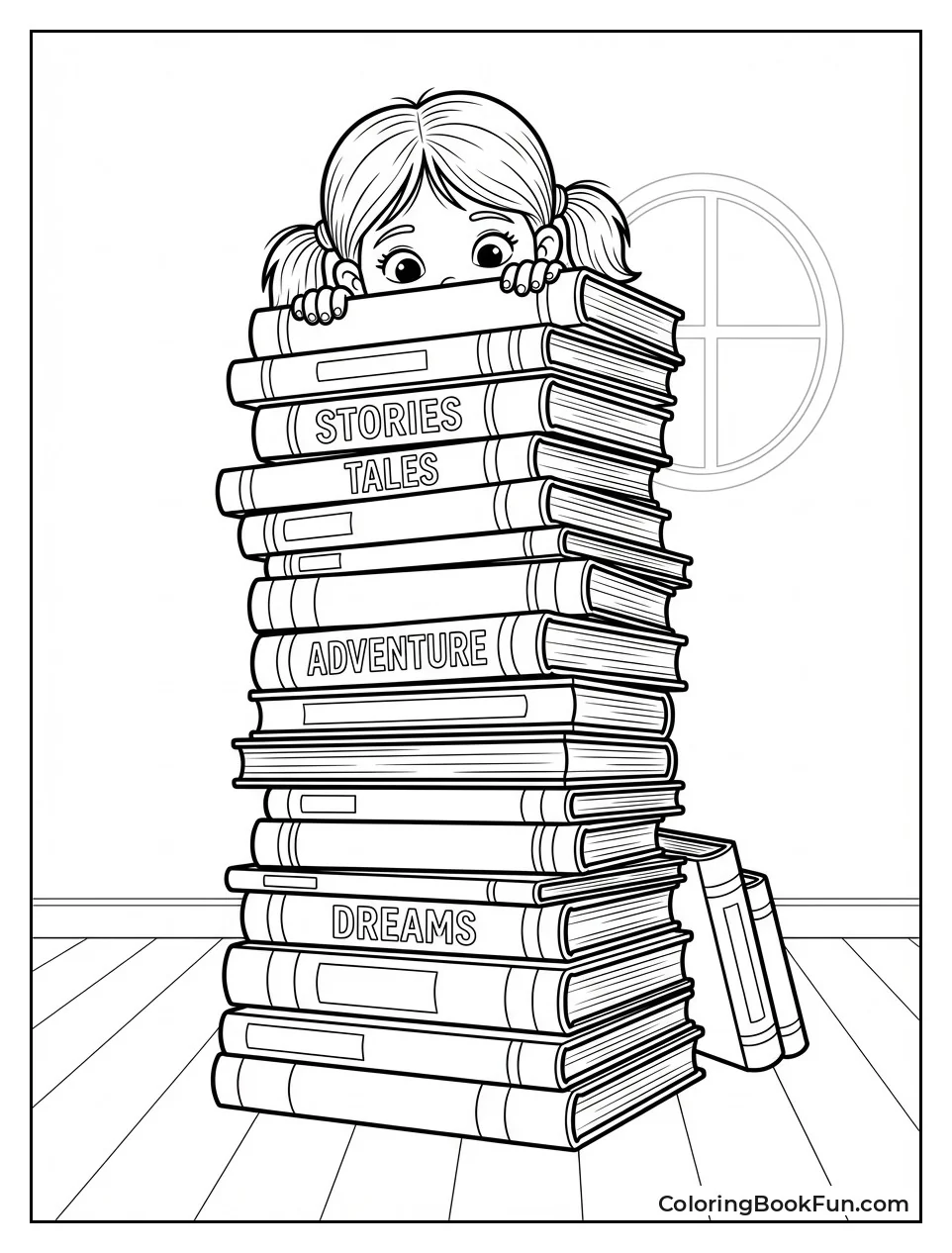 Matilda Peeks over Book Tower
