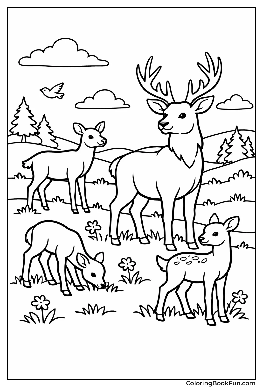 Deer Herd in Open Meadow