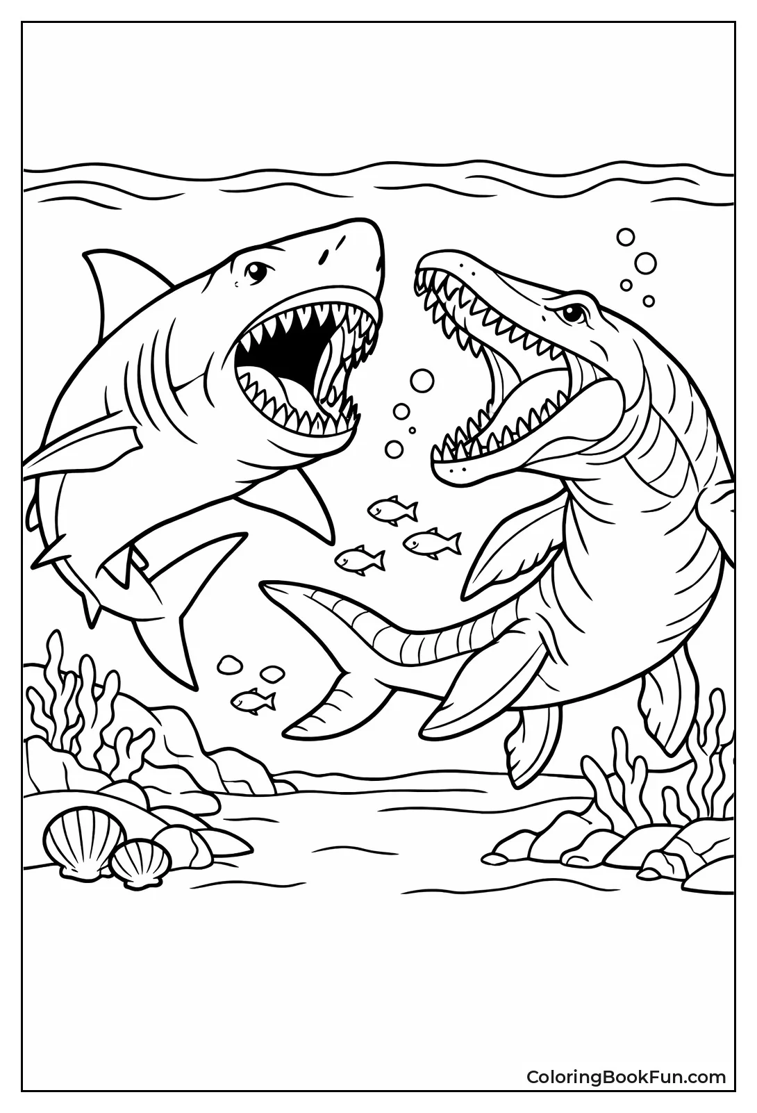 Megalodon and Mosasaurus Swim Together