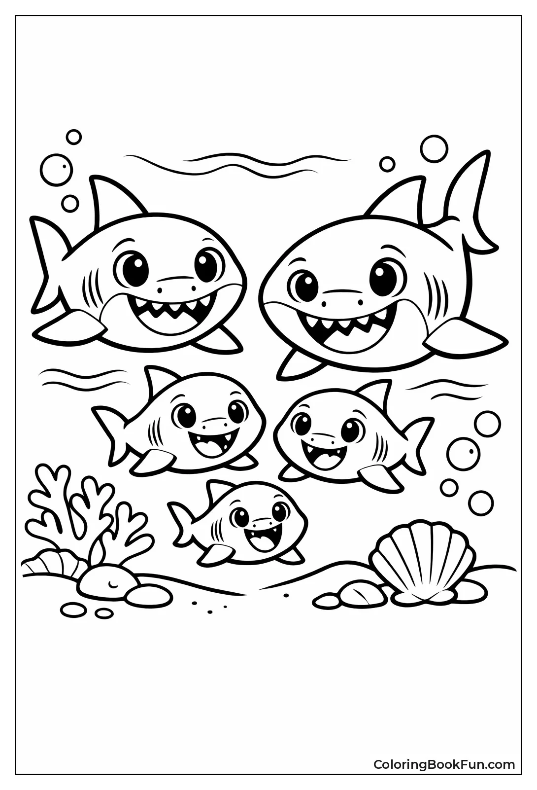 Cartoon Megalodon Family Swims