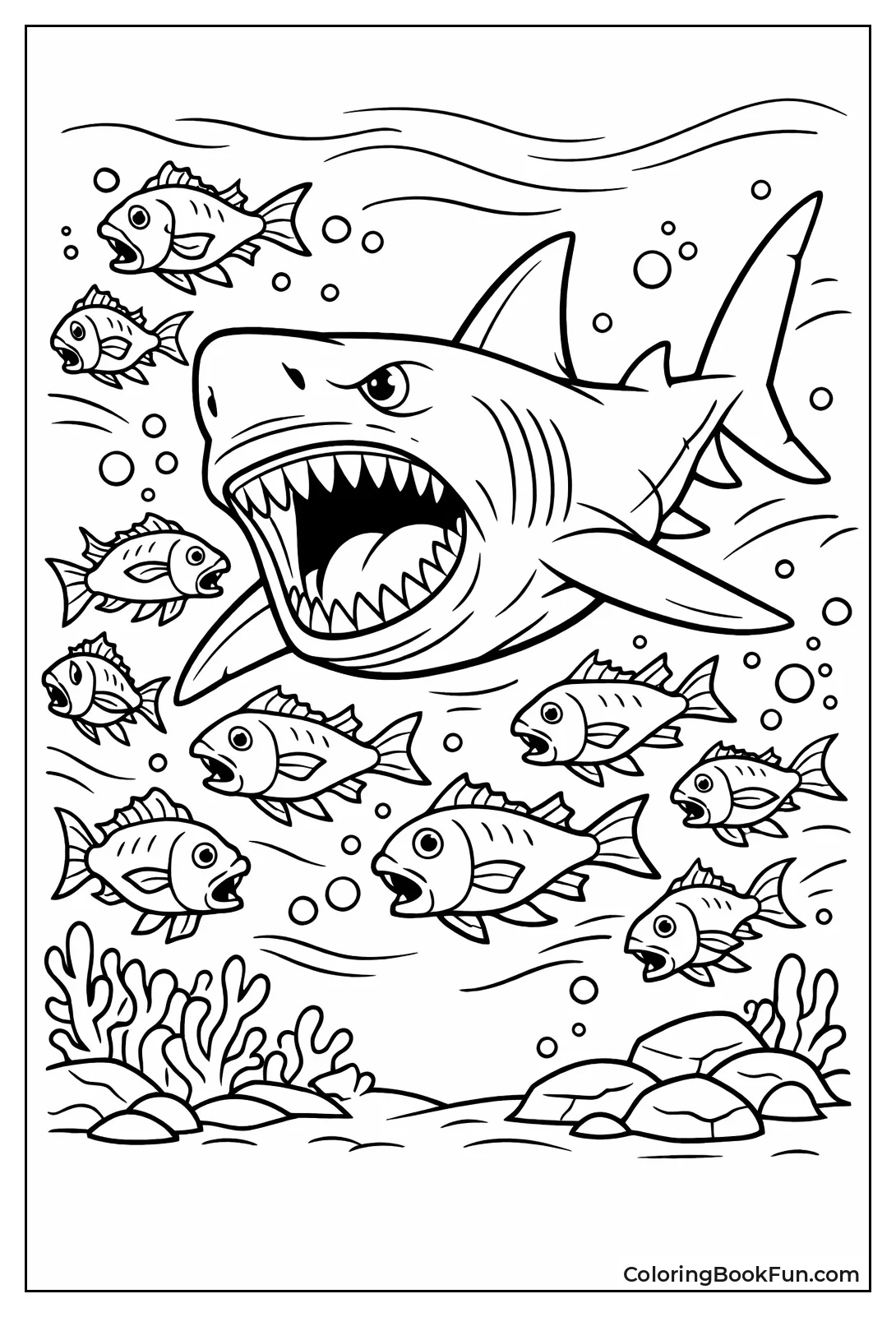 Megalodon Chases Fish School