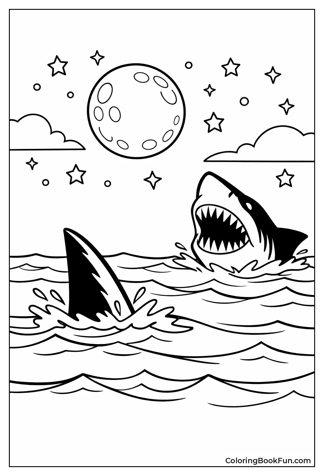 Megalodon Hunts Night Silhouette