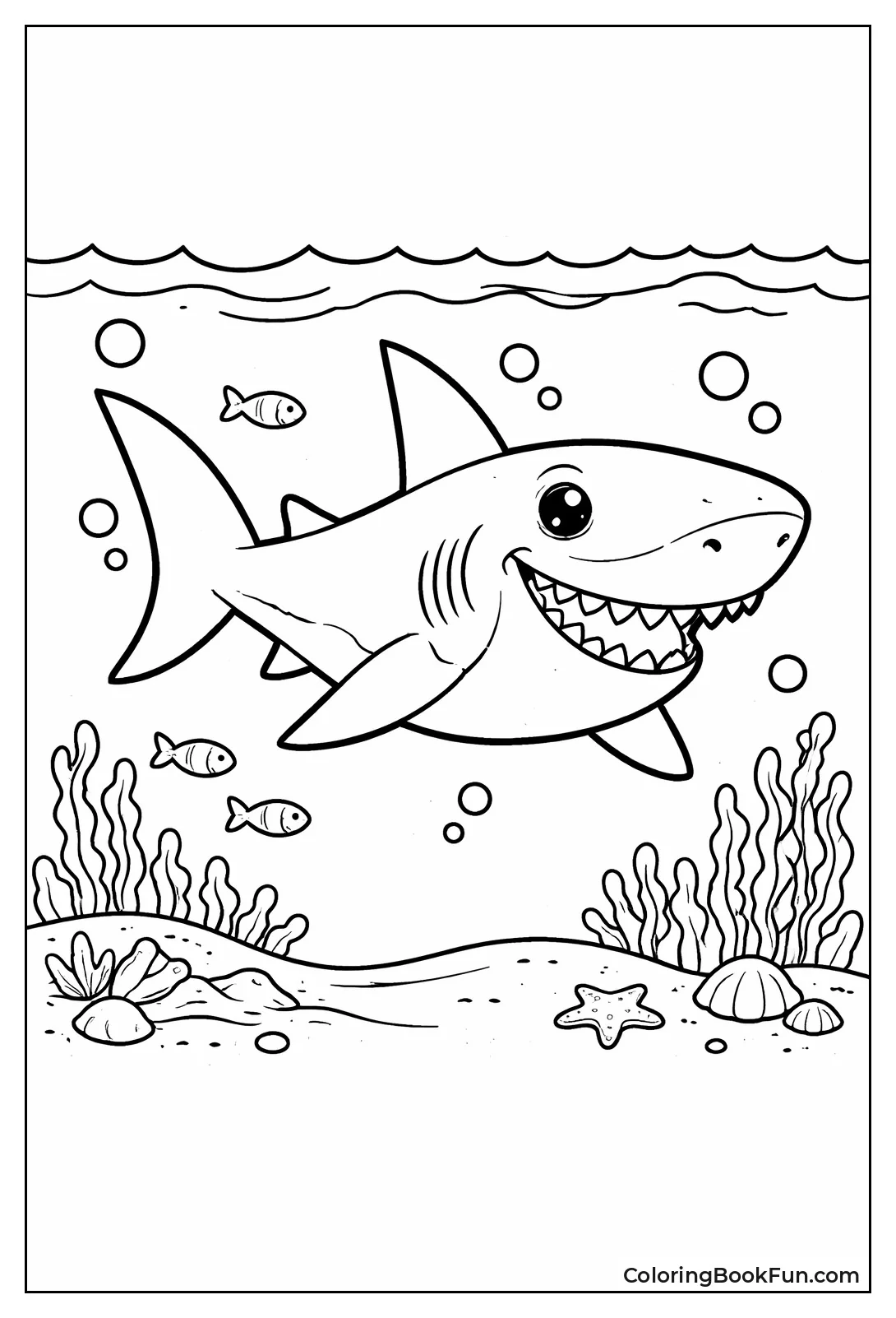 Smiling Cartoon Megalodon Outline