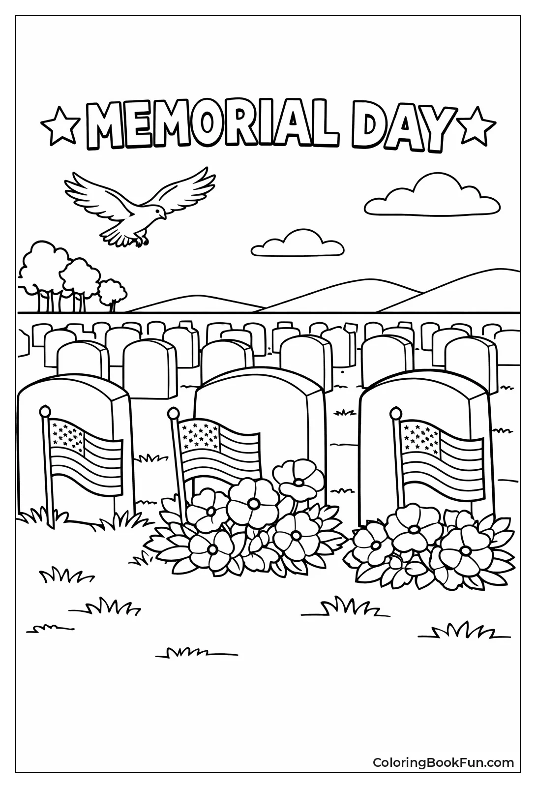 Tombstones with Flags and Flowers