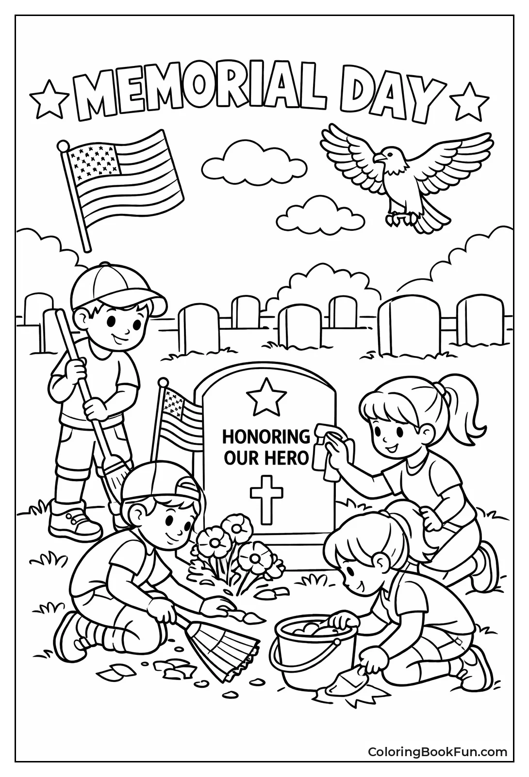 Kids Cleaning Veteran Headstone