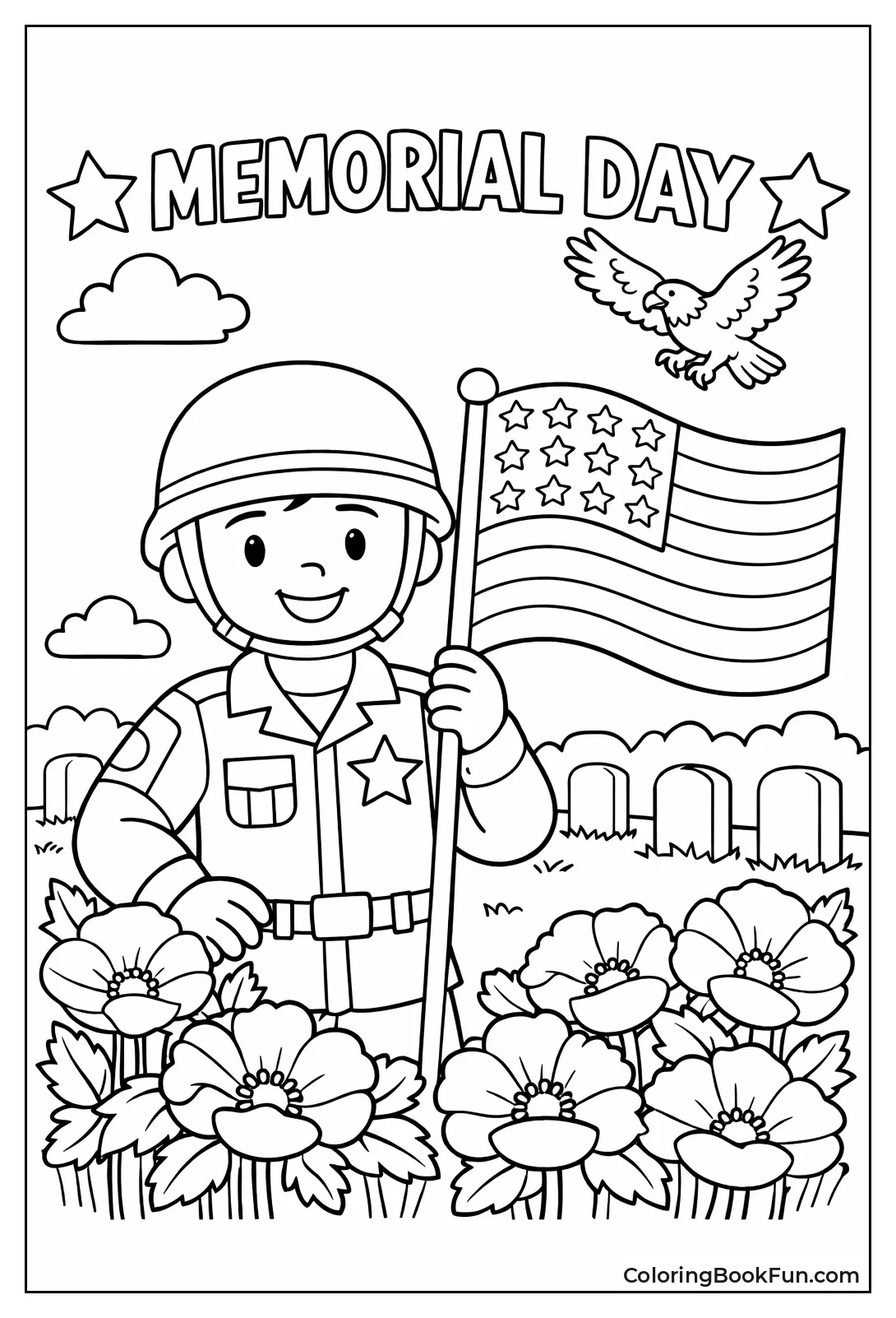 Soldier Holding Flag and Stars