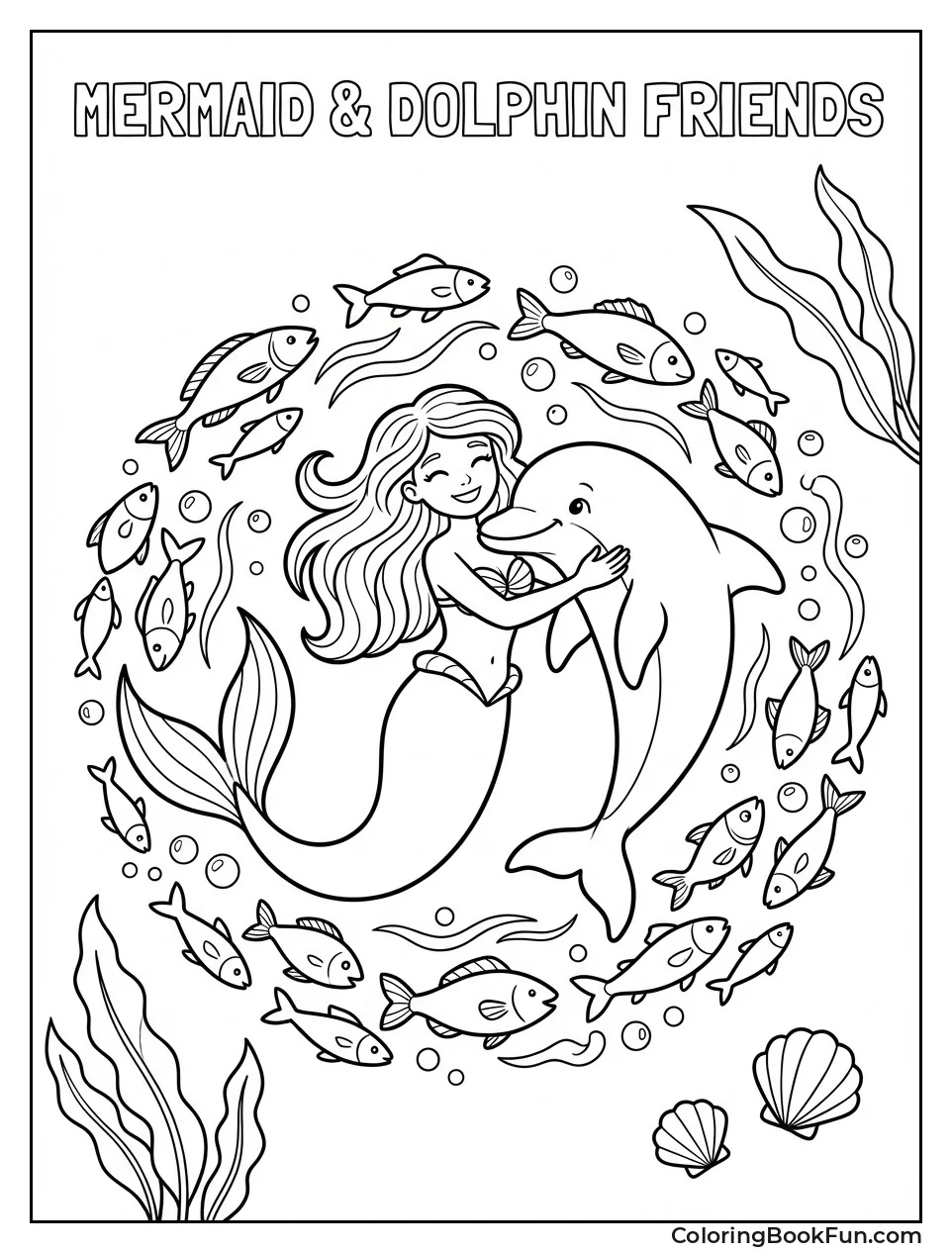 Mermaid Hugging Happy Dolphin