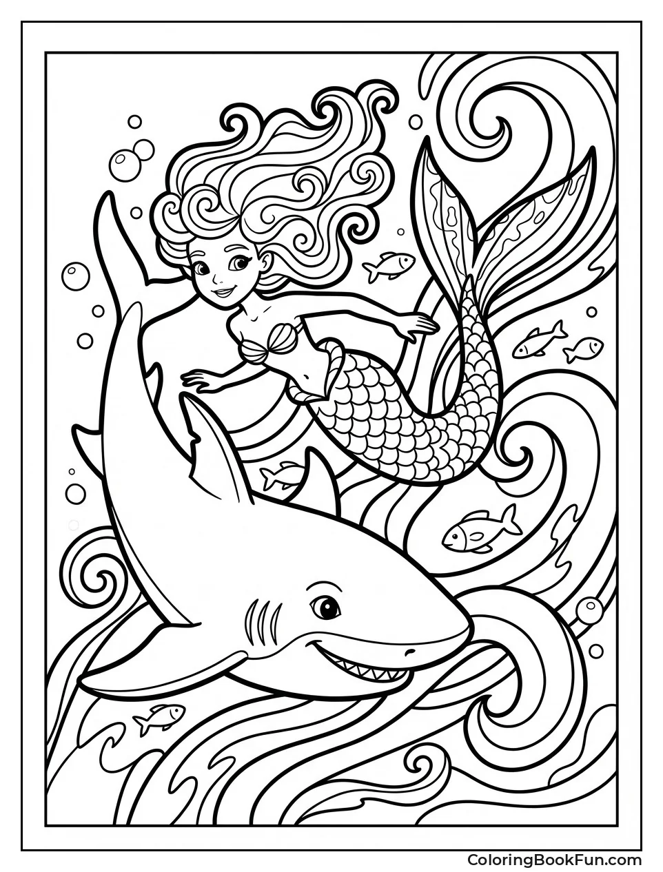 Mermaid Swimming with Smiling Shark