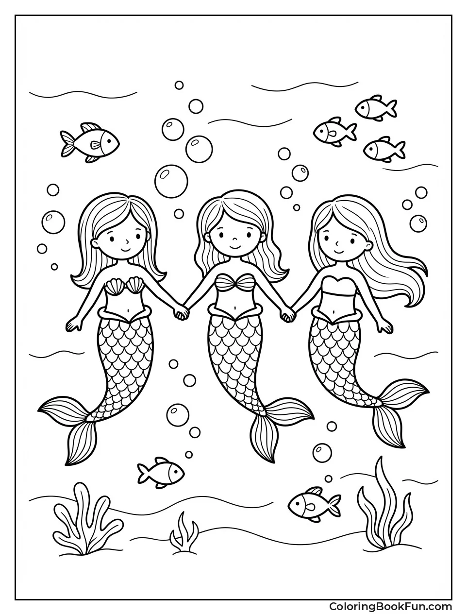 Mermaid Friends Holding Hands