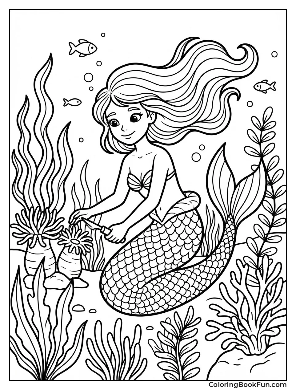 Mermaid Tending Anemone Garden