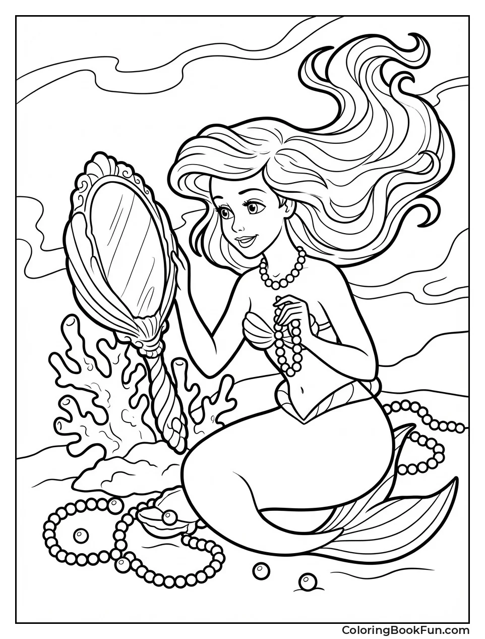 Mermaid Admiring Pearl Necklace