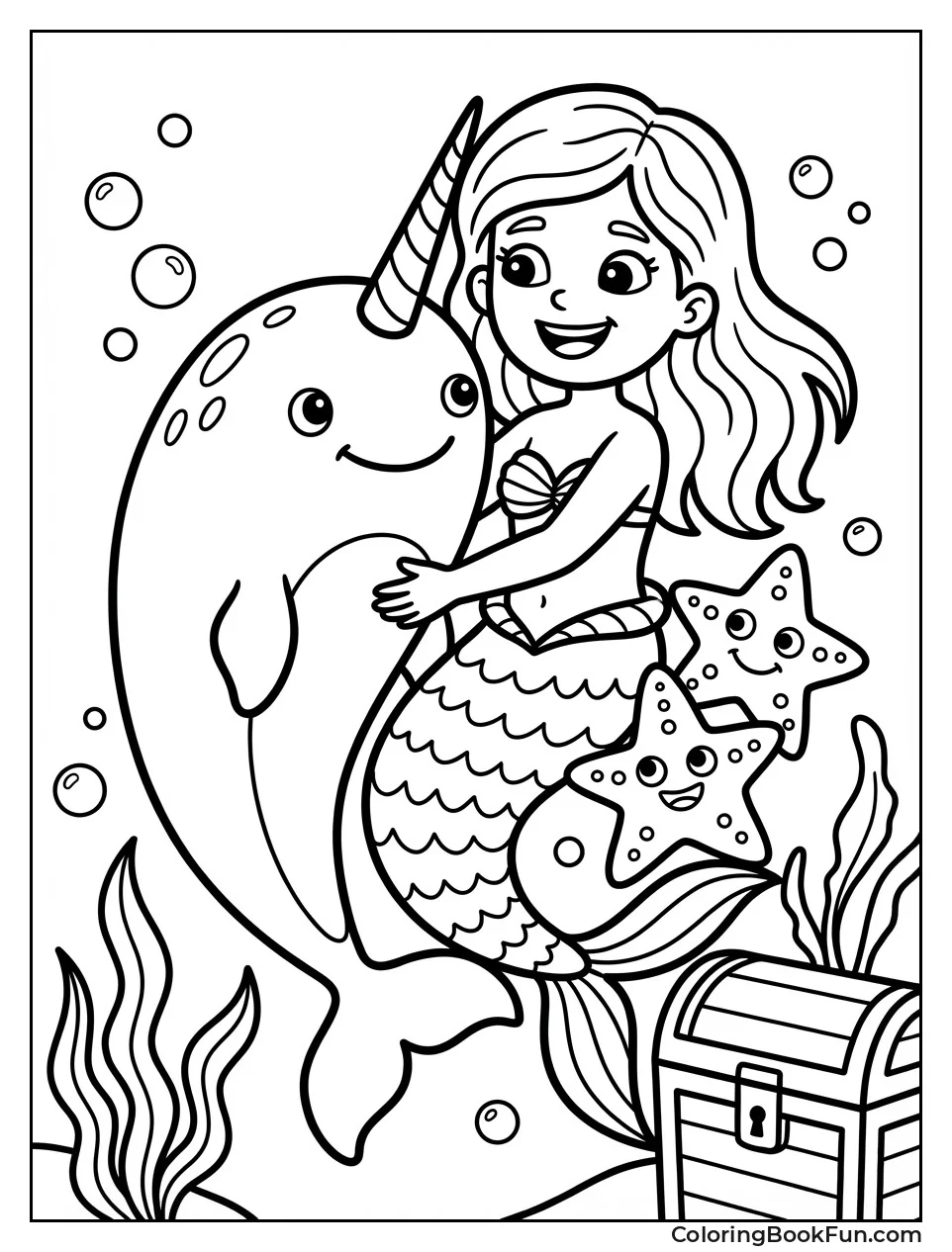 Mermaid Embracing Friendly Narwhal