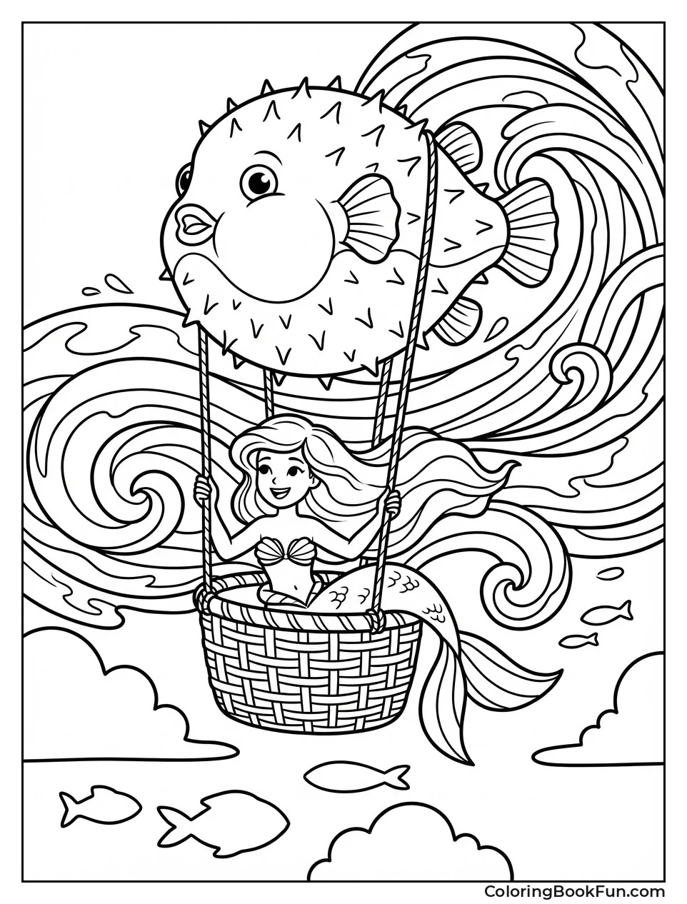 Mermaid Holding Pufferfish Balloon
