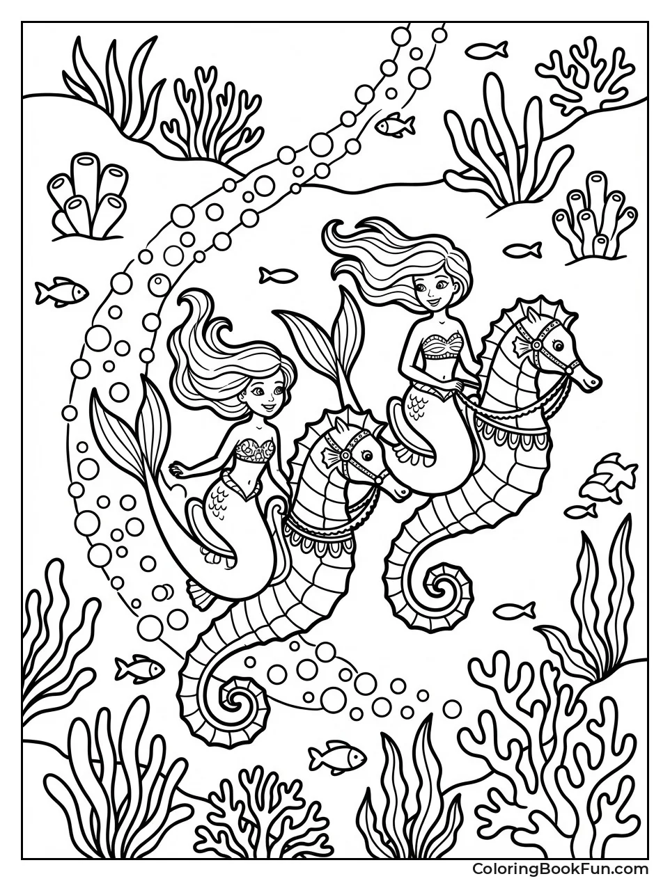 Mermaids Racing on Seahorses