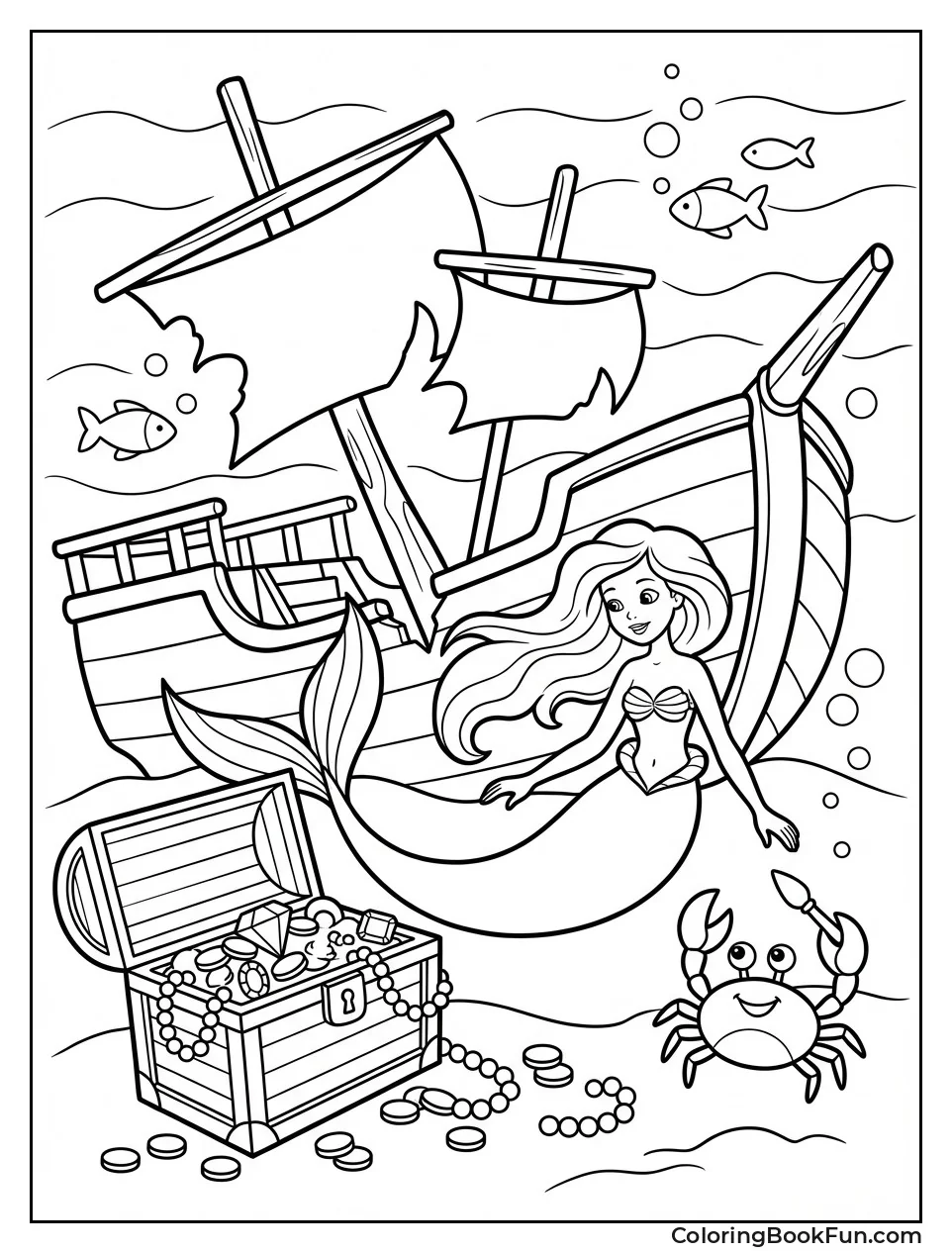 Mermaid Exploring Sunken Ship