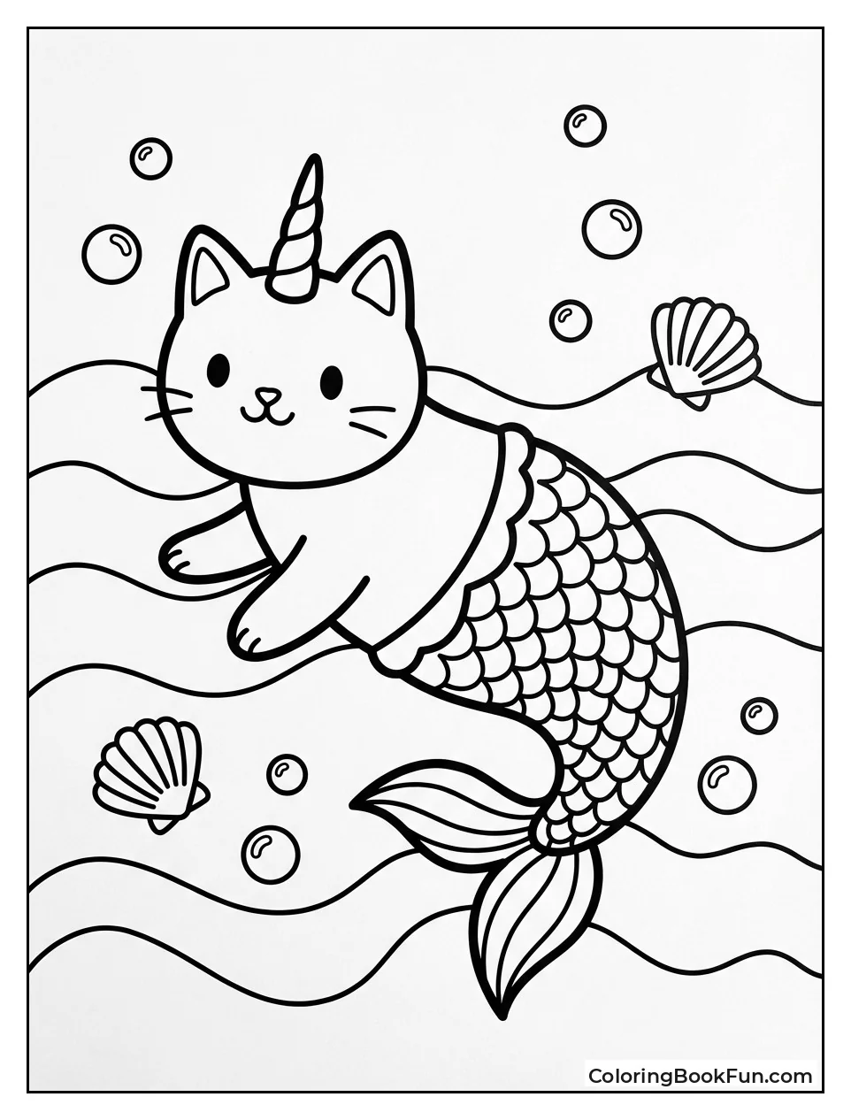 Mermaid Unicorn Cat Chases Bubbles
