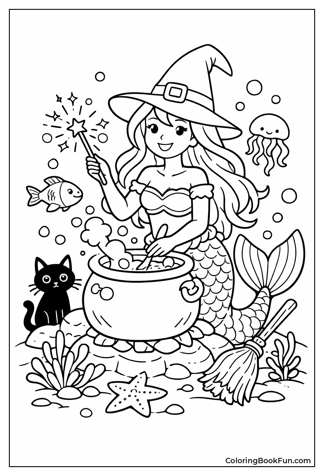 Mermaid Witch Brewing Potion