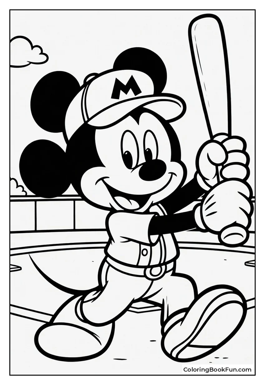 Mickey Mouse Swings Baseball Bat